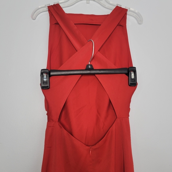 SOLD - NWT Commense Red Satin Open Cross Back Cowl Neck Long Maxi Dress - Picture 9 of 11